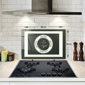 Resim Decorita Cam Ocak Arkası Koruyucu | Good Food - Siyah Fon | 40cm X 60cm 