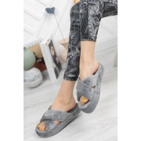 Resim Modafrato Smt-02 Çapraz Kadın Ev Terliği Kışlık Yünlü Terlik 