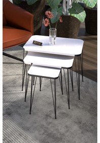 Resim Zigon Sehpa Kr Gümüş Beyaz Tel Siyah Ayak Beyaz 