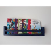 Resim Lacivert Montessori Kitaplık Çocuk Bebek Odası Duvar Rafı Ahşap Kitaplık Raf 50 Cm Çam YUCA-RNKL-001 
