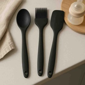 Resim 3lü Büyük Boy Silikon Spatula Kaşık Fırça Seti 