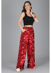 Resim Sweetness Kadın Kırmızı Bol Paça Beli Lastikli Pantolon Kırmızı 