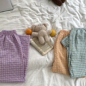 Resim 3'lü Paket Kadın Japon Gingham Ekose Uyku Pantolonu - Her Mevsim İçin Bol Kesimli Hafif Pijama Altı, Yumuşak Nefes Alabilen Kumaş, Sevimli Günlük Ev Giysisi & Rahat Şortlar (Mor, Sarı, Açık Mavi), Tüm Sezonlu Pijamalar, Konforlu Ev Kıyafeti, Eğlenceli Tasarım, Kolay Bakım Malzemesi 