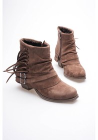 Resim Kadın Süet Bot Büzgülü Topuklu Püsküllü Kahve Ferra Kahverengi 