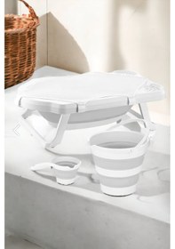 Resim Katlanabilir Küvet Kova Maşrapa File Seti Akordiyonlu 4 Parça Bebek Çocuk Yıkama Banyo Set 