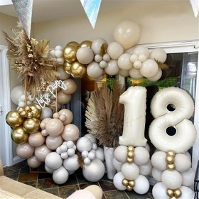 Resim 101.6 cm Krem Renkli Helyum Balonu - Kendinden Sızdırmaz Doğum Günü ve Yıldönümü Parti Süsü (Krem Rengi 0'dan 9'a) 