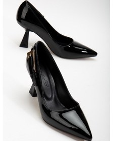 Resim Rugan Büyük Numara Tokalı Kadeh Topuklu Siyah Kadın Stiletto-3112-sıyah Siyah 