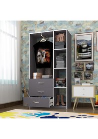 Resim Kenzlife giysi dolabı ökkeş 175*90*40 gri gardırop 3 çekmeceli 