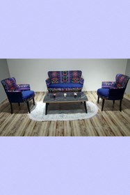 Resim Azra Aksesuar Çay Seti Oturma Grubu Oturma Takımı Koltuk Takımı Ahşap Mobilya Takımı Balkon Bahçe Mobilyası Mavi 