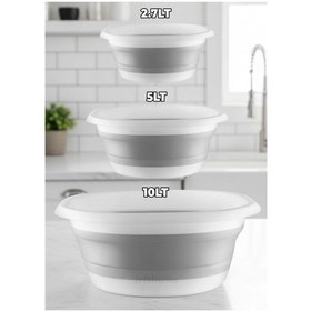 Resim Çeyizlik 4 Lü Katlanır Badya Leğen Süzgeç Seti Akordiyon Tasarım, Yer Tasarrufu Beyaz Gri 