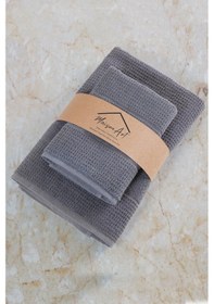 Resim Zeynep Tekstil Royality 50x90 70x140 Cm 2'li Banyo Havlu Seti, %100 Pamuklu Havlu Takımı Antrasit 