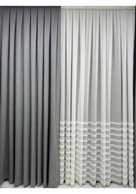 Resim Meyra Mat Pamuklu Gri Fon Perde 1/3 Sık Pile Gri 