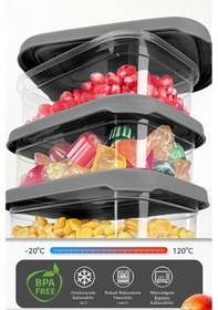 Resim Meleni Home 6 Adet Dikdörtgen Erzak Saklama Kabı - Mikrodalgaya Uygun Düzenleyici Organizer 1900 ML Gri 