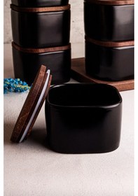 Resim Snippy Luma Siyah 6'lı Ahşap Vakumlu Kapaklı Seramik Kahvaltılık Siyah 