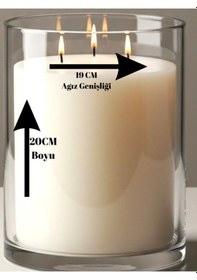 Resim El İşçiliği Cam Vazo İçerisinde El İşçiliği Mum Vanilya Kokulu 19cm X 20cm Dev Boy Beyaz 