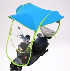 Resim Yifomall Elektrikli Scooter İçin Mavi Gümüş Kaplamalı Yağmurluk Ve Güneşlik, Arkadan Görüş Aynalı 