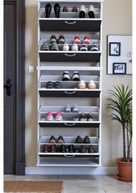 Resim Eliusta Sho Beş Düşer Kapaklı Ayakkabılık Antrasit Renk 72 Cm Asma 72x193x26 Cm Ayakkabılık Antrasit 