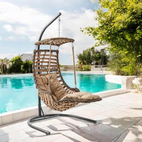 Resim Alaçatı Plus | Tekli Rattan Bahçe Salıncağı | Rehome Balkon Salıncağı - Gri 
