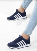 Resim WEBORN Erkek Lacivert Beyaz Çizgili Casual Rahat Yumuşak Tabanlı Konforlu Sneaker Spor Ayakkabı 