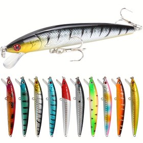Resim 10cm/3.93in ABS Gövdeli Minnow Balıkçılık Yemi, 3D Gözler ve Keskin İğneli - Levrek, Bas, Levrek, Kedi Balığı, Alabalık ve Uskumruyu Hedefliyor 