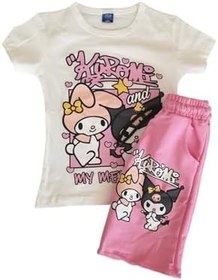 Resim Arya Nisa Kids KIZ ÇOCUK KUROMİ BASKILI TİŞÖRT ŞORT PAMUKLU ALT ÜST 2 PARÇA PEMBE TAKIM YAZLIK YENİ SEZON 