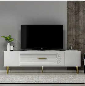 Resim Dekol3ct Tv Sehpası Beyaz-altın 