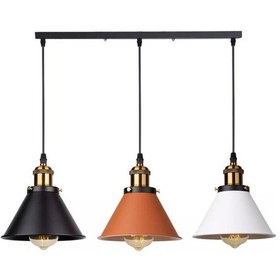 Resim Rsylight Retro Masa Üstü 3 Lü Bakır Siyah Beyaz Rustik Metal Sarkıt Avize 60 Cm 