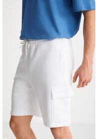 Resim Grimelange LIONEL Erkek Kargo Cepli Beli Lastikli Comfort Fit Beyaz Şort 