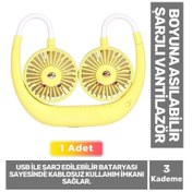 Resim Premium Sessiz Sarı Eller Serbest Boyuna Asılabilir Şarjlı 3 Kademeli Vantilatör Klima Soğutucu Fan 