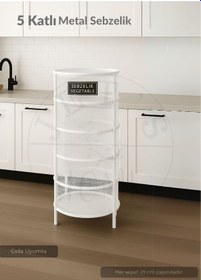 Resim 5 Katlı Sebzelik Açılır Metal Patates Soğan Sepeti Paslanmaz Meyvelik Organizer Sepet Beyaz Beyaz 