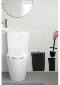 Resim Okyanus Home Safir Yapışkanlı Wc Fırçalık Ve Çöp Kovası Seti Siyah 2'li Banyo Seti Siyah 