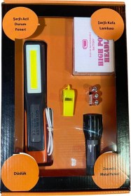Resim Gold Silver Acil Durum Seti Fener Kafa Lambası Zoomlu Fener Düdük Siyah 