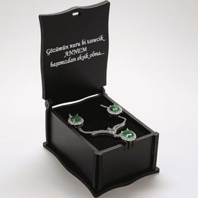 Resim Hediye Notu Yazılı Siyah Ahşap Kolye Küpe Bileklik Set Takı Kutusu - M3 