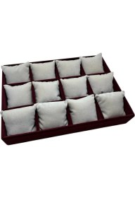 Resim Yerli Üretim Tokyo Model Süet Kumaş Bordo -Beyaz Renk 34/24 cm Yastıklı Saat ve Takı Kutusu 