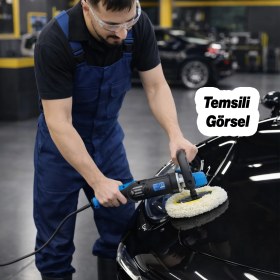 Resim Badem10 Polisaj Makinesi Elektrikli Kablolu 180 mm 1400 W Far Parlatma Pasta Cila Kaporta 3000 Rpm Kömürlü 