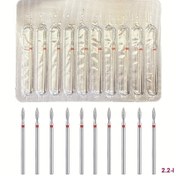 Resim 10 adet Elmas Kesim Tırnak Eti Matkap Uçları, 3/32'' Elektrikli Tırnak Törpüsü için Alev Tasarımı - Kokuşuz, Kırmızı Vurgulu Hassas Manikür & Pedikür Araçları 