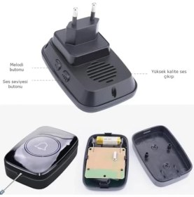 Resim Mcreative Ticaret Kablosuz Kapı Zili Uzaktan Kumandalı LED Işıklı Kapı Zili Yüksek Sesli Uzun Mesafeli - Logosuz Tasarım (1 Buton + 1 Zil) 