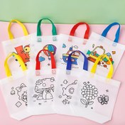 Resim 24 Parça Set: 12 Çift Taraflı Desenli Çanta + 12 Renkli Kalem, Karnaval Hayvan Sanatı Parti Hediyesi ile Mini Dokumasız Alışveriş Çantası ve Pratik Askılar {Profesyonel Sanat Kullanımı İçin} 