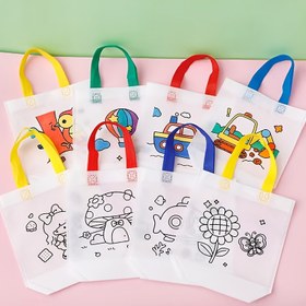 Resim 24 Parça Set: 12 Çift Taraflı Desenli Çanta + 12 Renkli Kalem, Karnaval Hayvan Sanatı Parti Hediyesi ile Mini Dokumasız Alışveriş Çantası ve Pratik Askılar {Profesyonel Sanat Kullanımı İçin} 