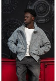 Resim Akçaylar Oversize Crop Model Yan Cepli Astarlı Kırçıllı Mont Gri 