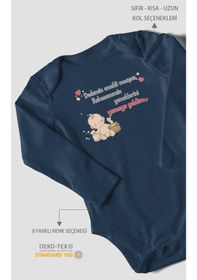 Resim Morivokids Dedeye Ve Babaanneye Özel Uzun Kollu Bebek Body %100 Pamuk Lacivert 