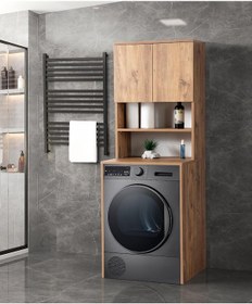 Resim Kapaklı Raflı Çamaşır Makinesi Dolabı 65x58x183cm 001 
