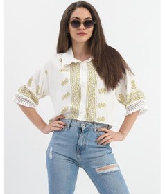 Resim Antik Desenli Kolları Püsküllü Gömlek - Haki-haki Haki 