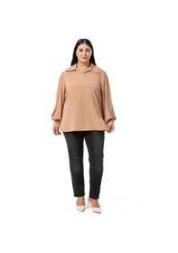 Resim Disentis Büyük Beden Gömlek Yaka Manşetli Yanı Yırtmaçlı Camel Bluz-camel Camel 