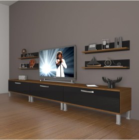 Resim Decoraktiv Eko 270r Slm Krom Ayaklı Tv Ünitesi Tv Sehpası - Ceviz - Siyah 