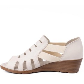 Resim Mammamia D26ys-2855 Kadın Hakiki Deri Dolgu Taban Comfort Sandalet Krem 