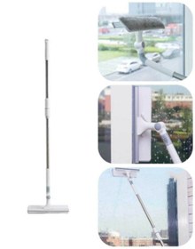 Resim AYLA STAND Büyük Boy Dayanıklı Mikrofiber Bezli Bükülebilir Teleskopik Cam Silme Aparatı 