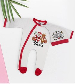 Resim Bk Kids Bk Gift Kişiye Özel Yılbaşı Temalı Tulum Zıbın Kukuletalı Şapka Ve Bebek Yastık Hediye Seti-5 Çok Renkli 