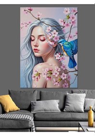 Resim Tablo Mega Dalgalı Saçlı Güzel Kadın Portresi Dekoratif Kanvas - Mdf Ahşap Tablo 