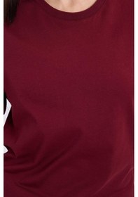 Resim Tudors Kadın Slim Fit Dar Kesim Pamuklu Yumuşak Doku Likralı Esnek Kumaş Basic Bordo Bisiklet Yaka Tişört-37834 Bordo 